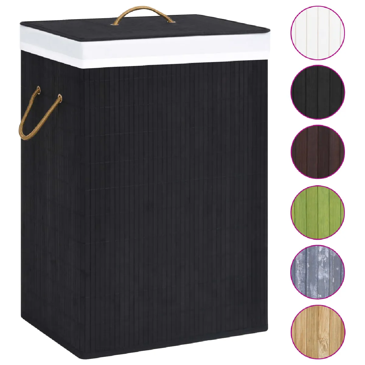 vidaXL Panier à Linge Bambou - Noir Rectangulaire