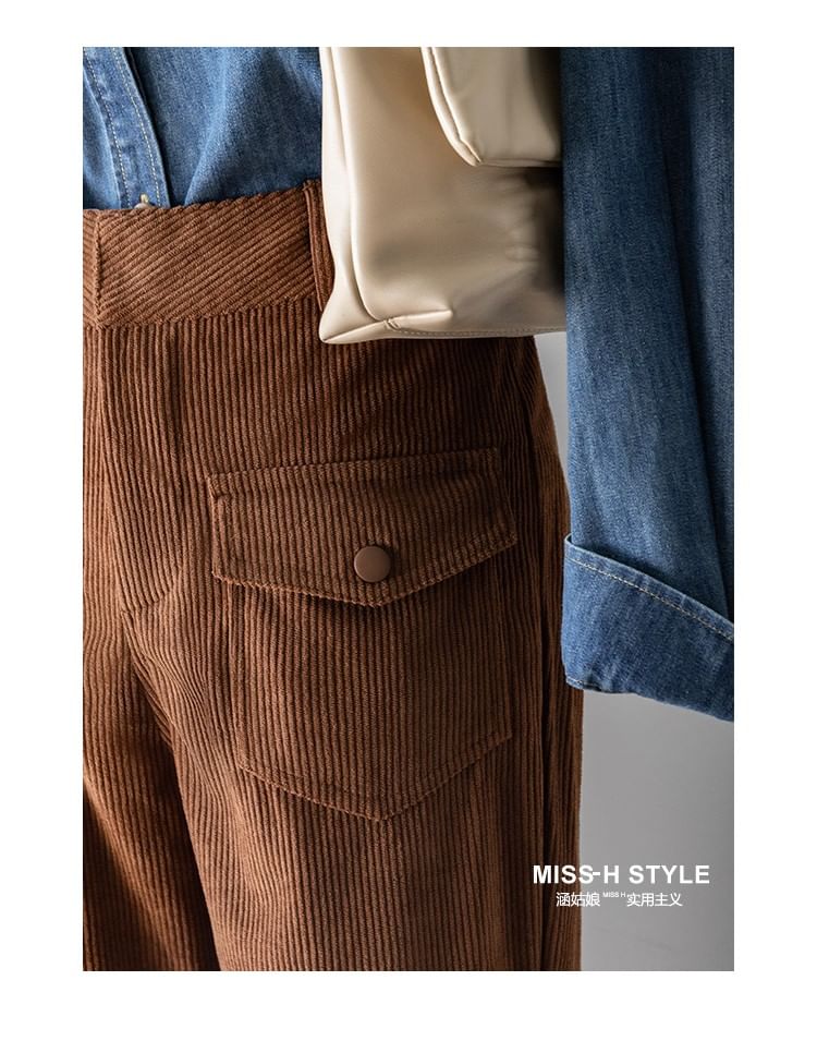 Cossita - Corduroy broek met hoge taille en uitlopende pijpen