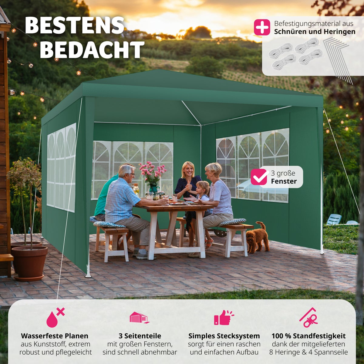 tectake Baraban 3 x 3 m paviljoen inclusief scheerlijnen en haringen