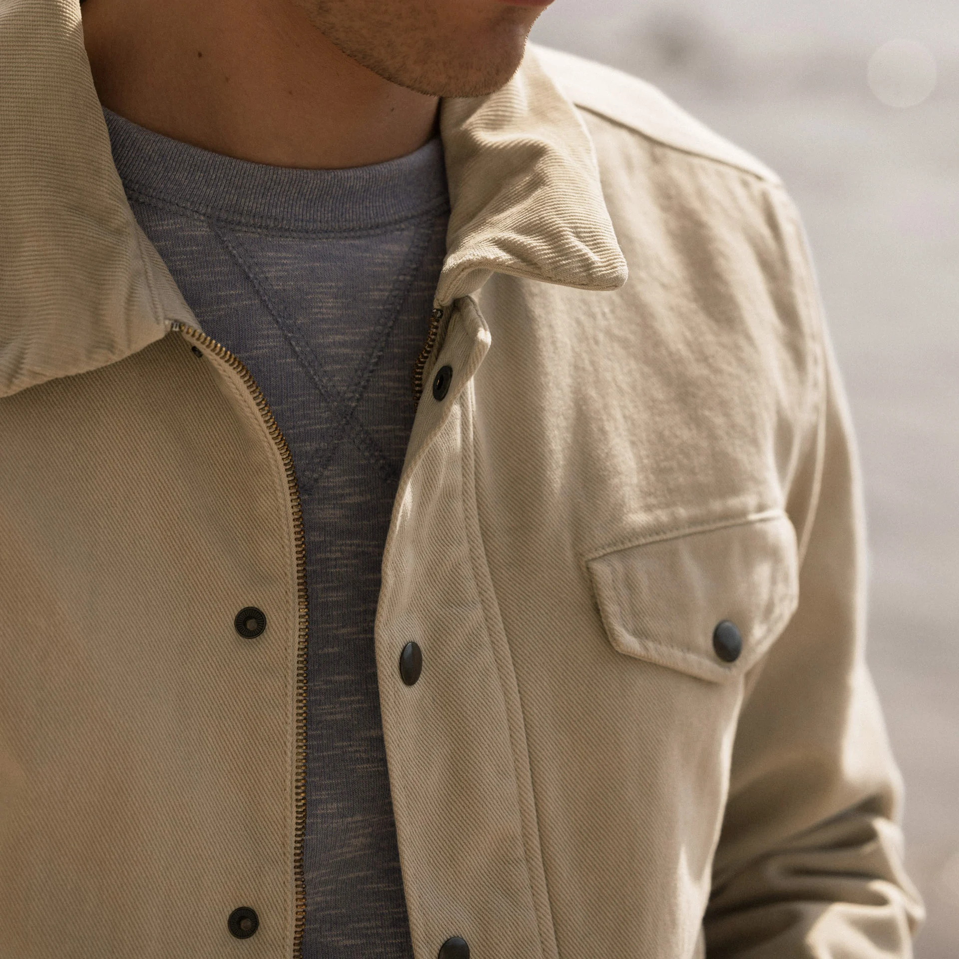 Blouson beige col en velours coton - modèle seillon