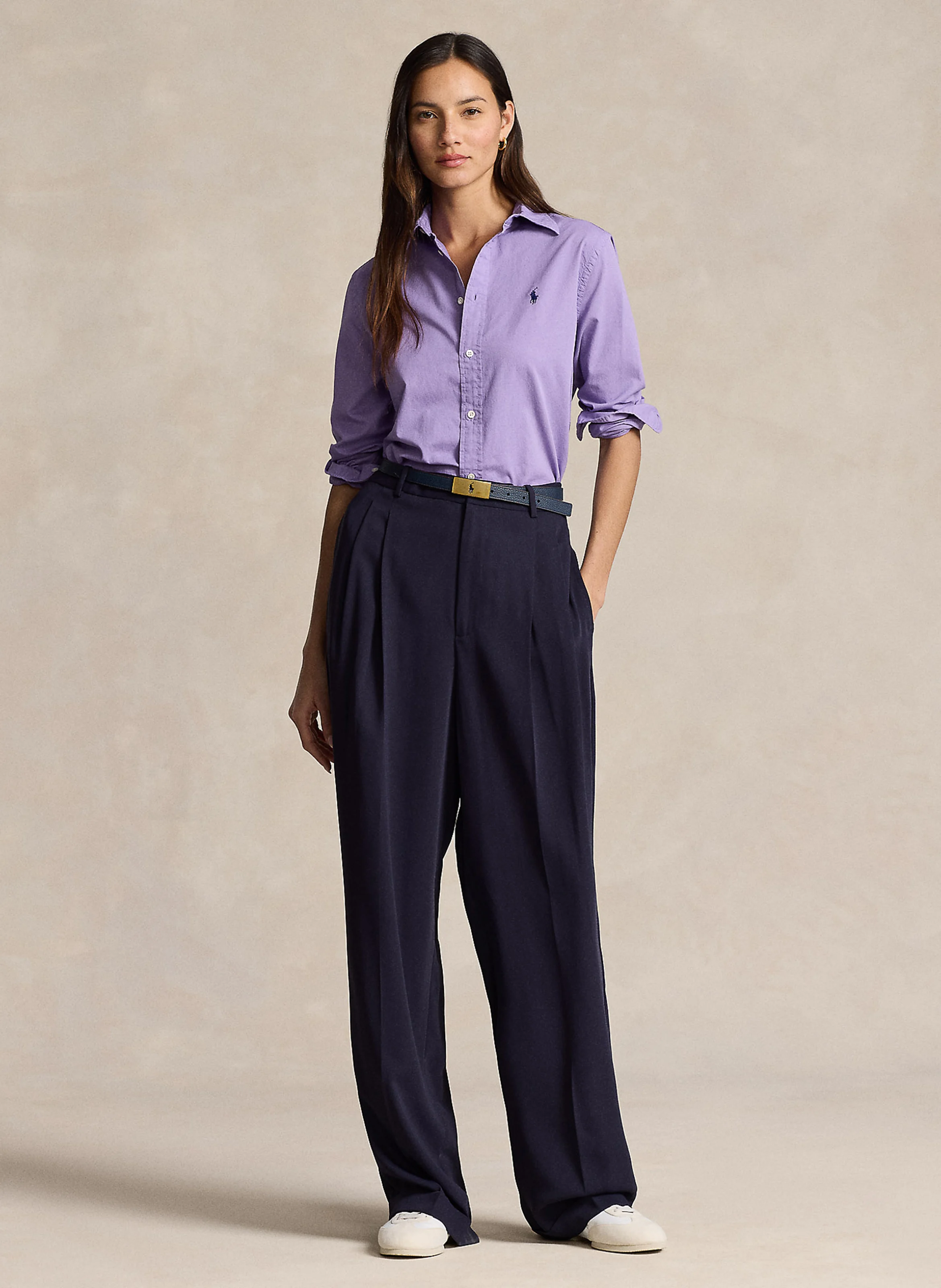 Chemise col rond en coton | Violet
