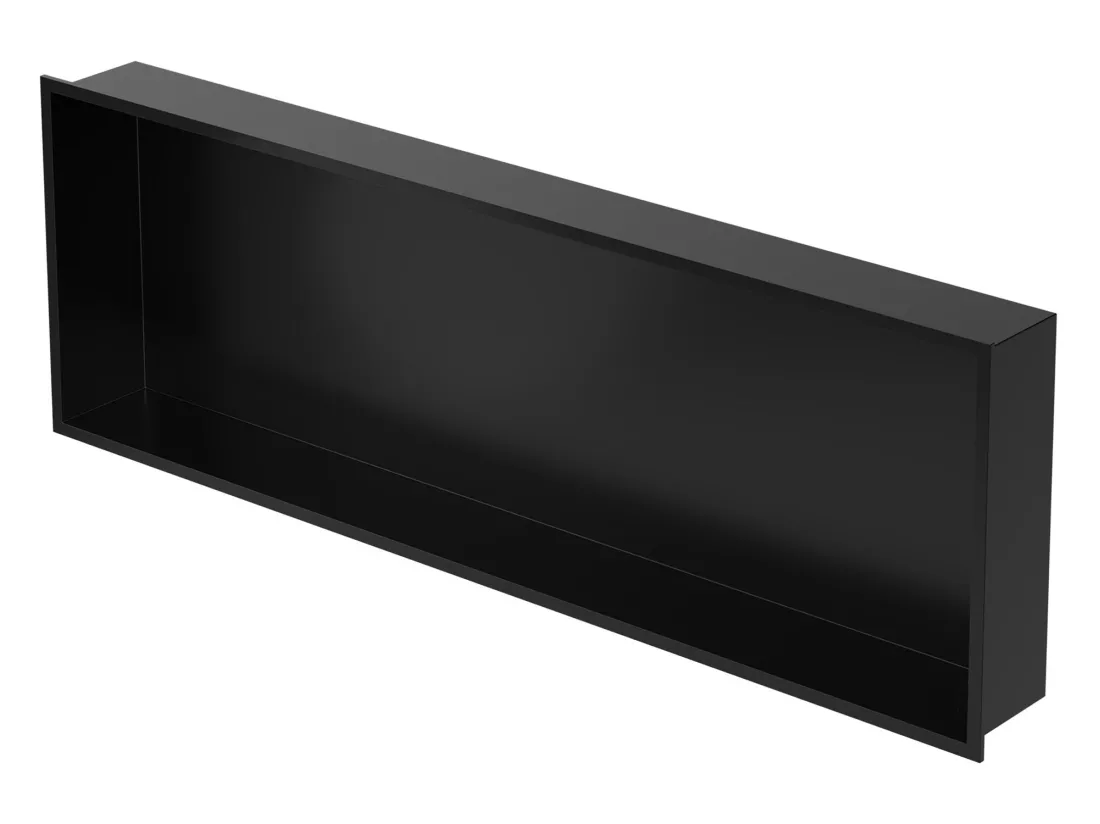 Niche murale douche encastrée Mont inox Etagère de douche noire 90x30x10 cm