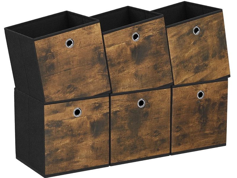 Songmics Aufbewahrungsbox Braun/Schwarz Faltbare Würfelregalboxen