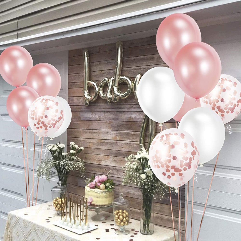 (48-tlg. Set) Party Ballons Latex- und Folienballons mit Konfetti - Roségold