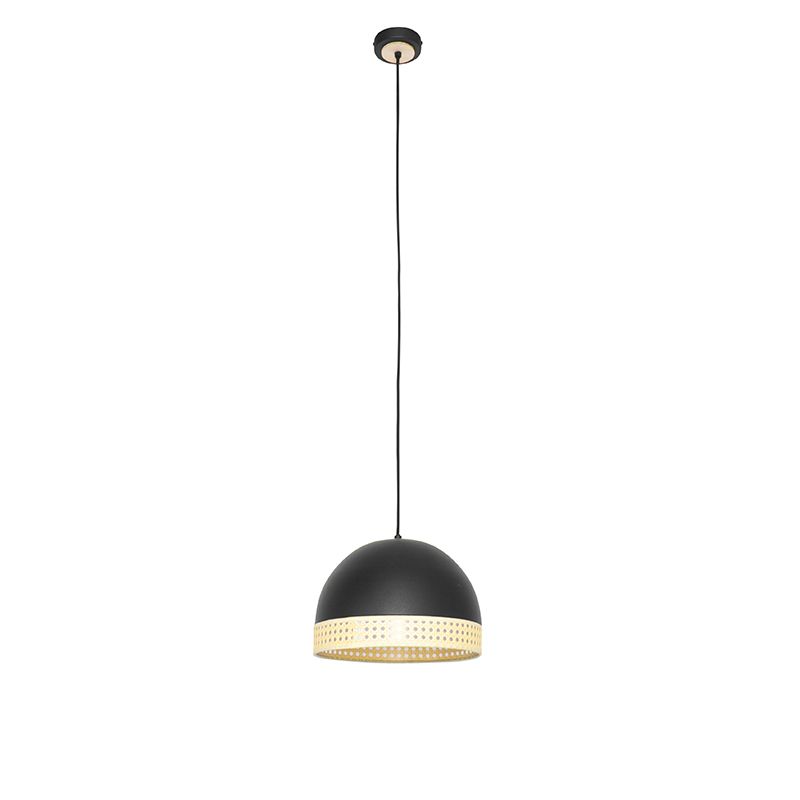 Oosterse hanglamp zwart met rotan 30 cm - Magna Rotan