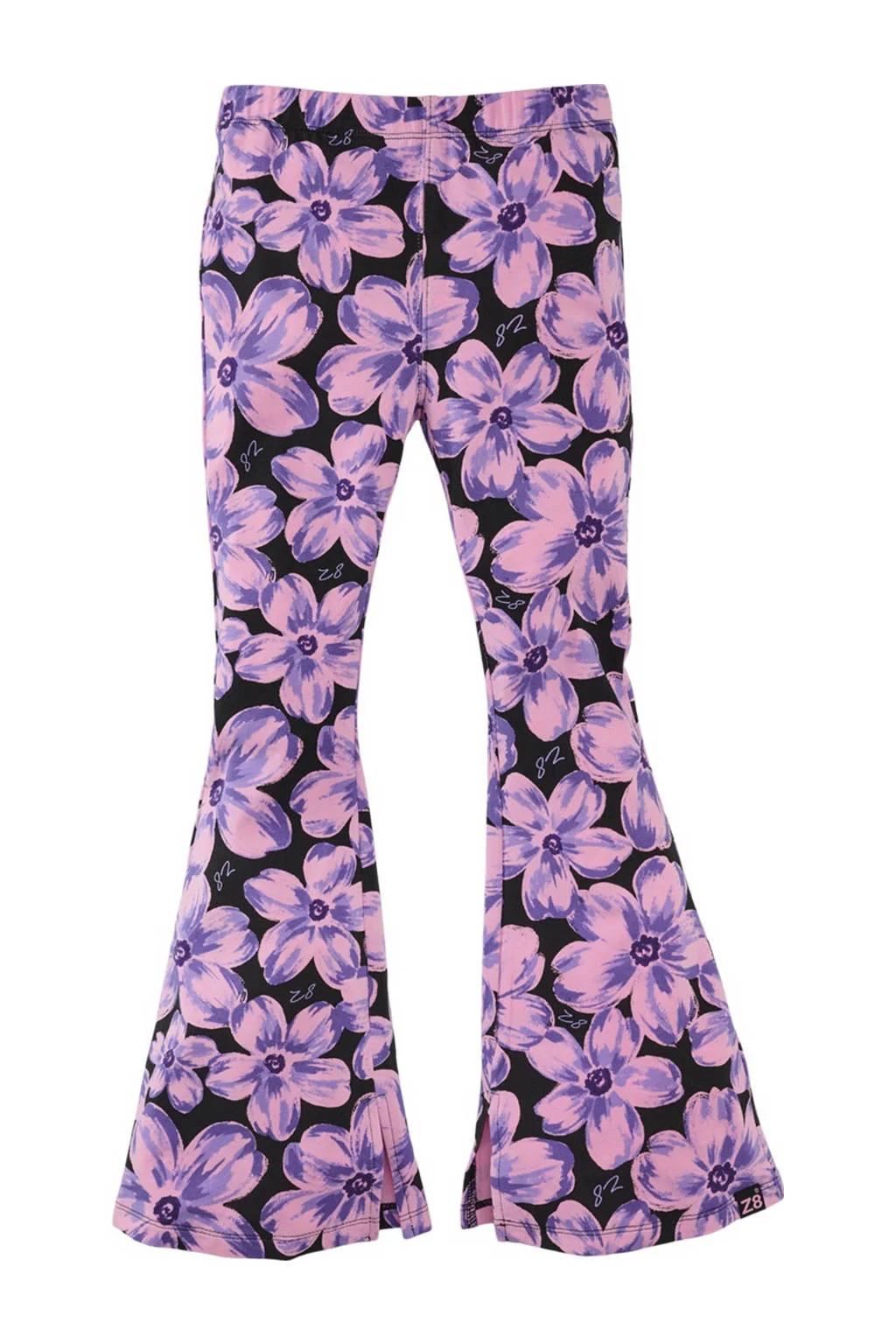 Z8 kids flared broek Malon met bloemenprint lila/zwart