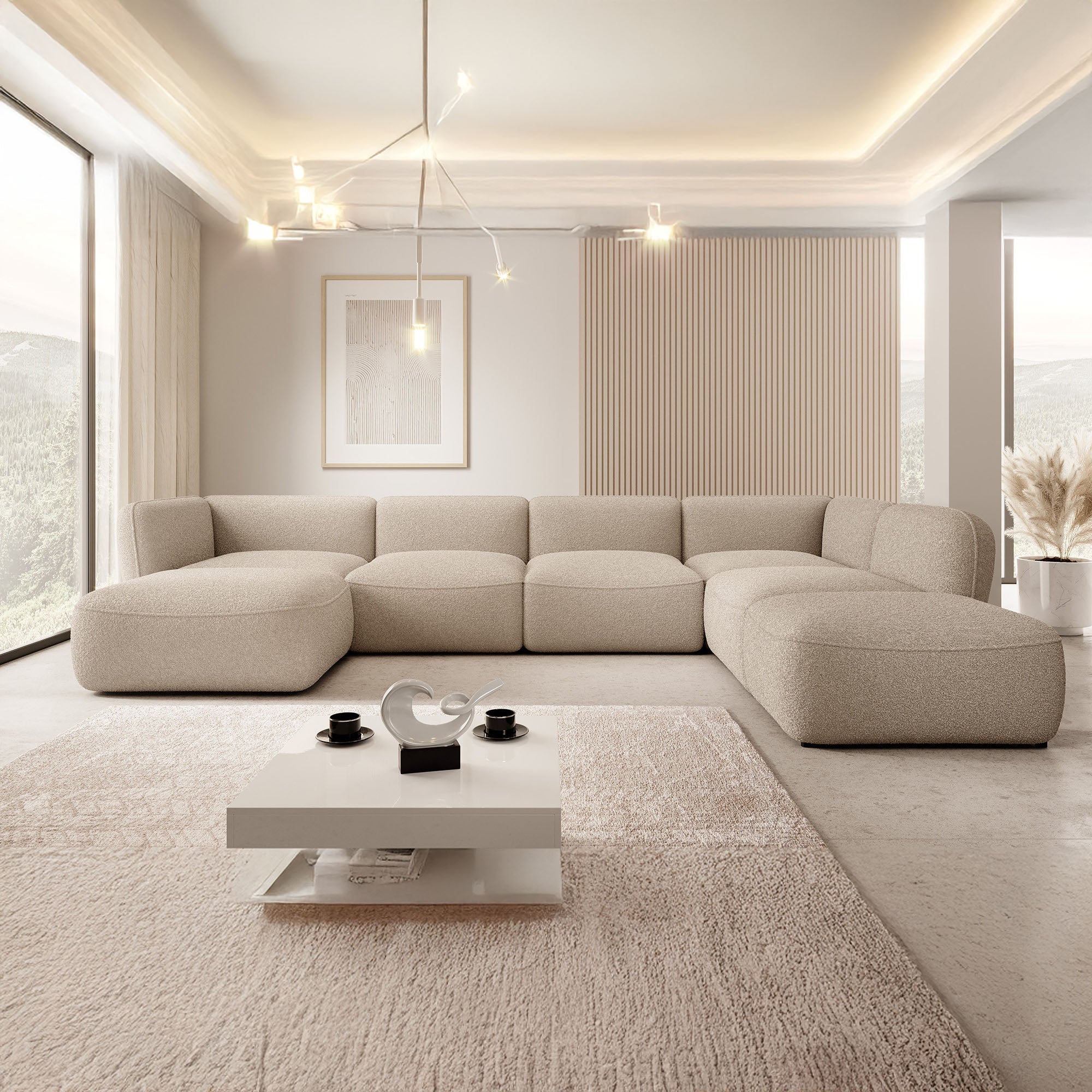 Caesar - Hoekbank 5-zits met chaise longue - Teddystof taupe - Rechts