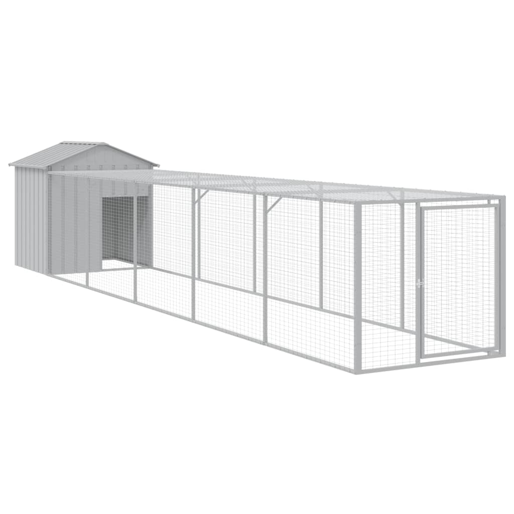 Galinheiro vidaXL com área externa, aço galvanizado, cinza claro, 117x201x123cm