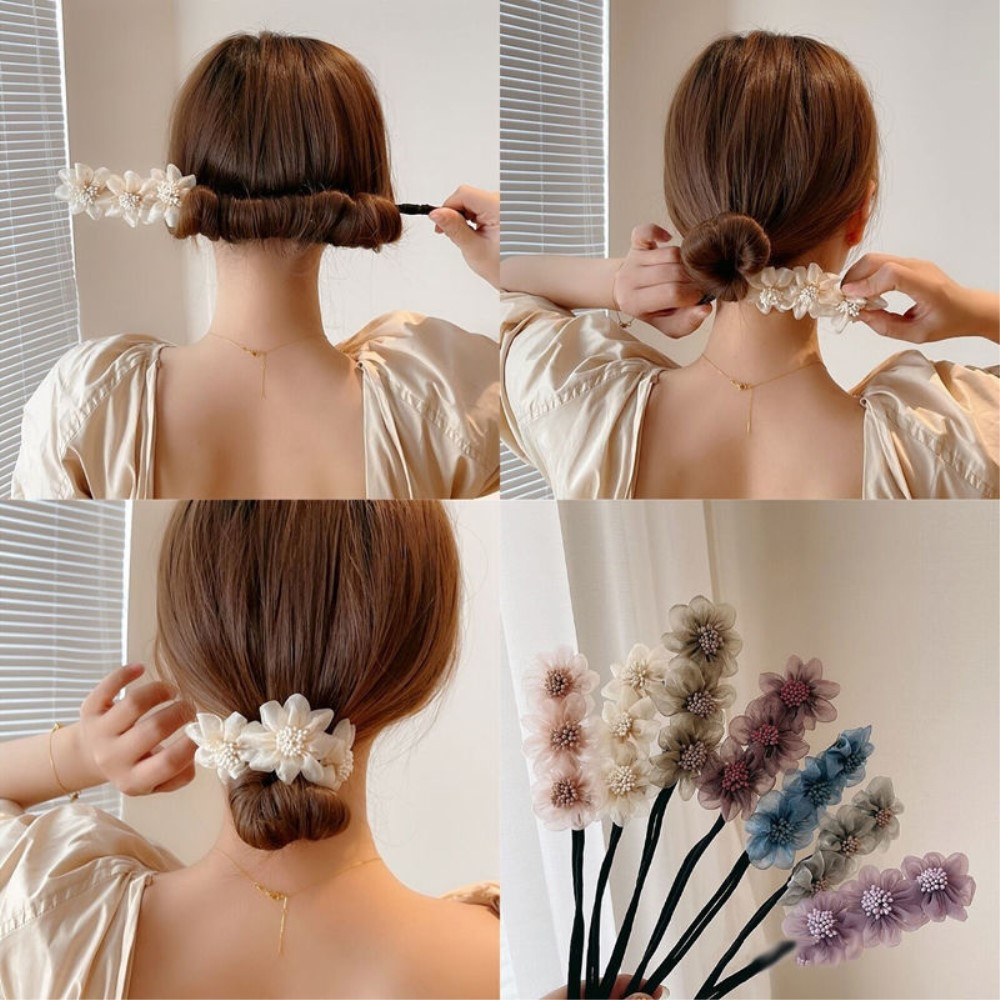 (33cm) Frisur Dutt Hilfe Styling Haargummi Bun Maker mit Blumen - Rosa