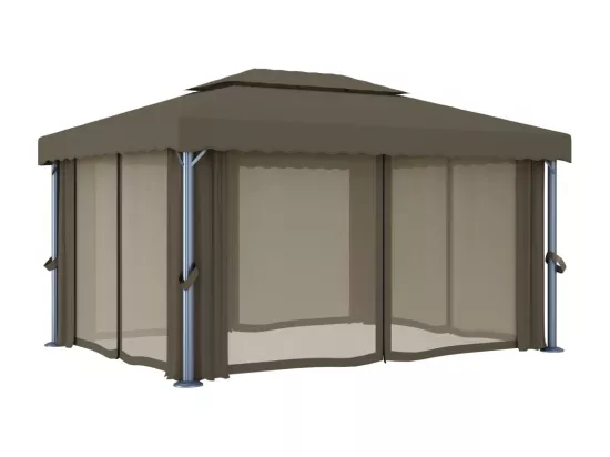 Tonnelle avec rideau et guirlande lumineuse à LED 4x3 m Taupe