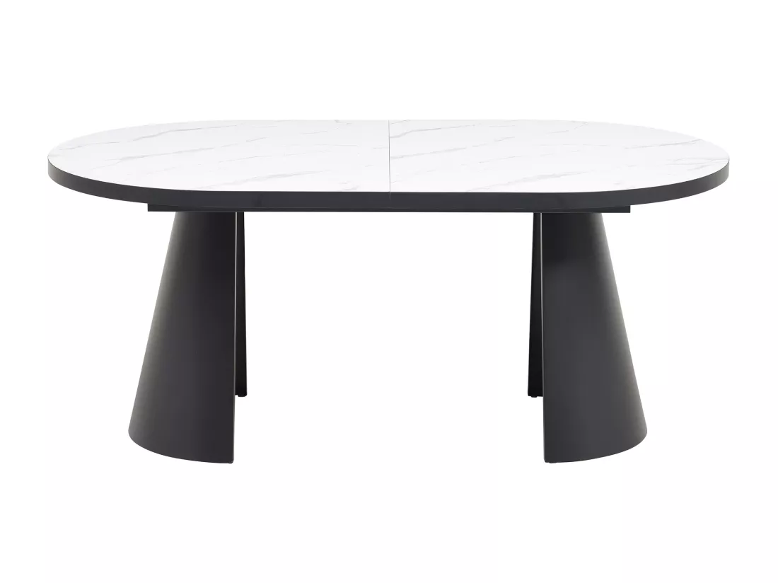 Table à manger extensible 6 à 10 personnes en MDF et métal - Effet marbre blanc et Noir - KORIZEA