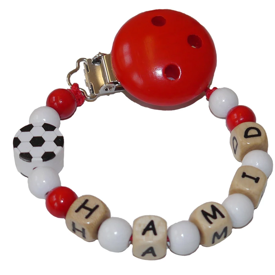 Schnullireich Schnullerkette mit Namen Fußball Türkei (Holz) Bunt