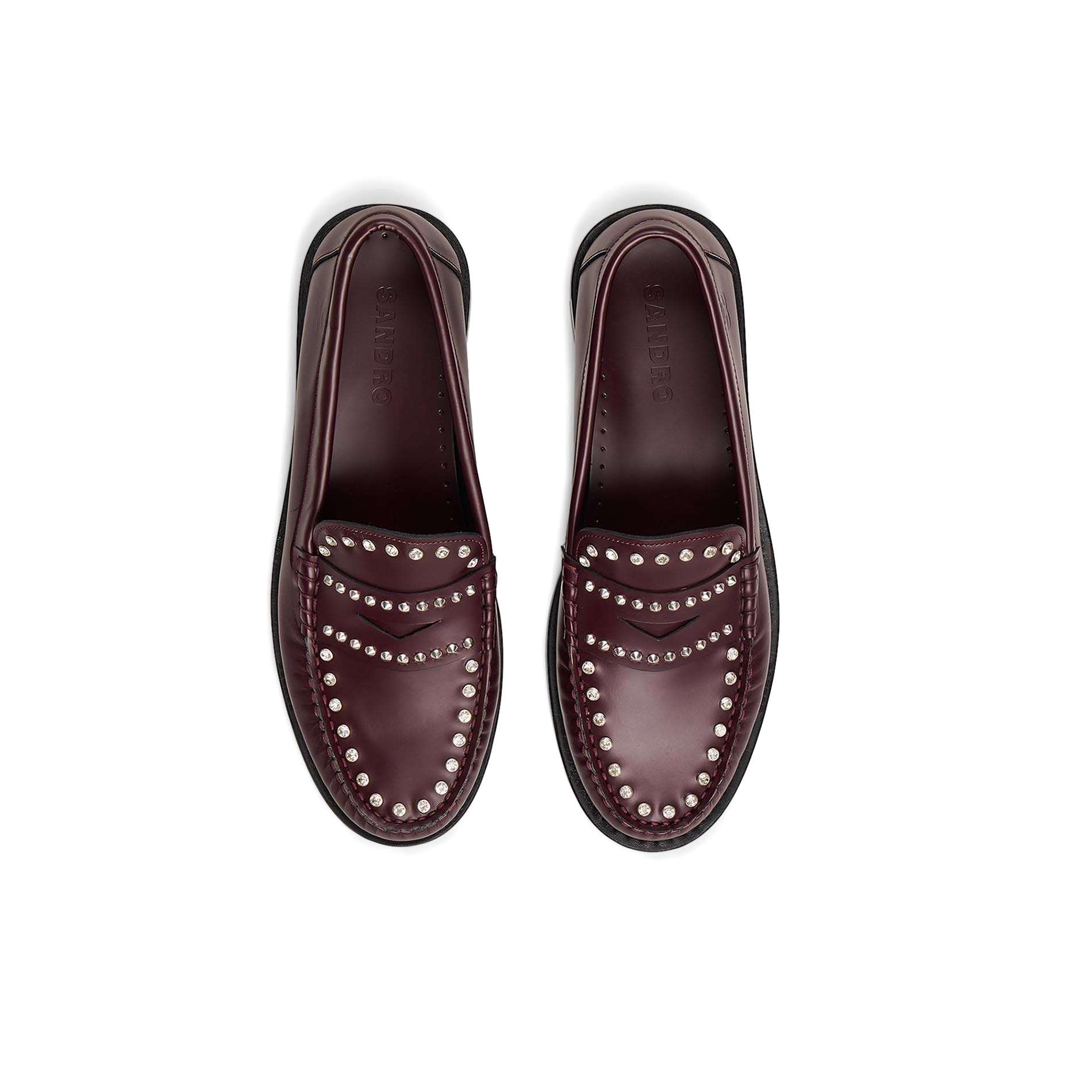 Mocassins en cuir strassés et cloutés | Rouge