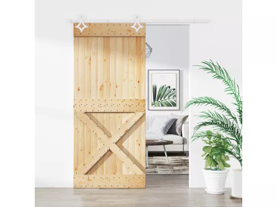 Porte coulissante et kit de quincaillerie 90x210 cm pin massif