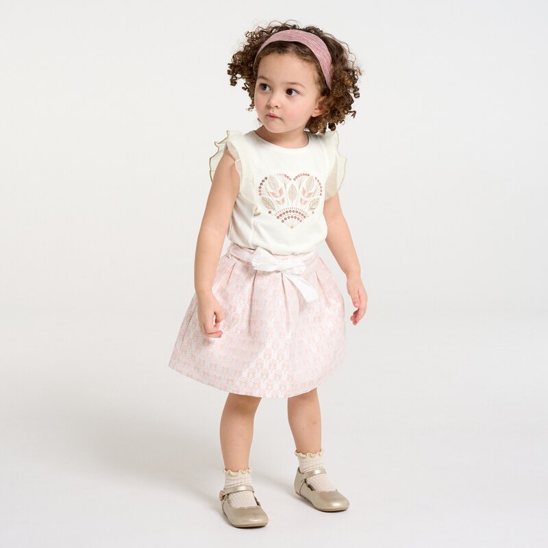 T-shirt brodé à manches volantées blanc bébé fille Blanc