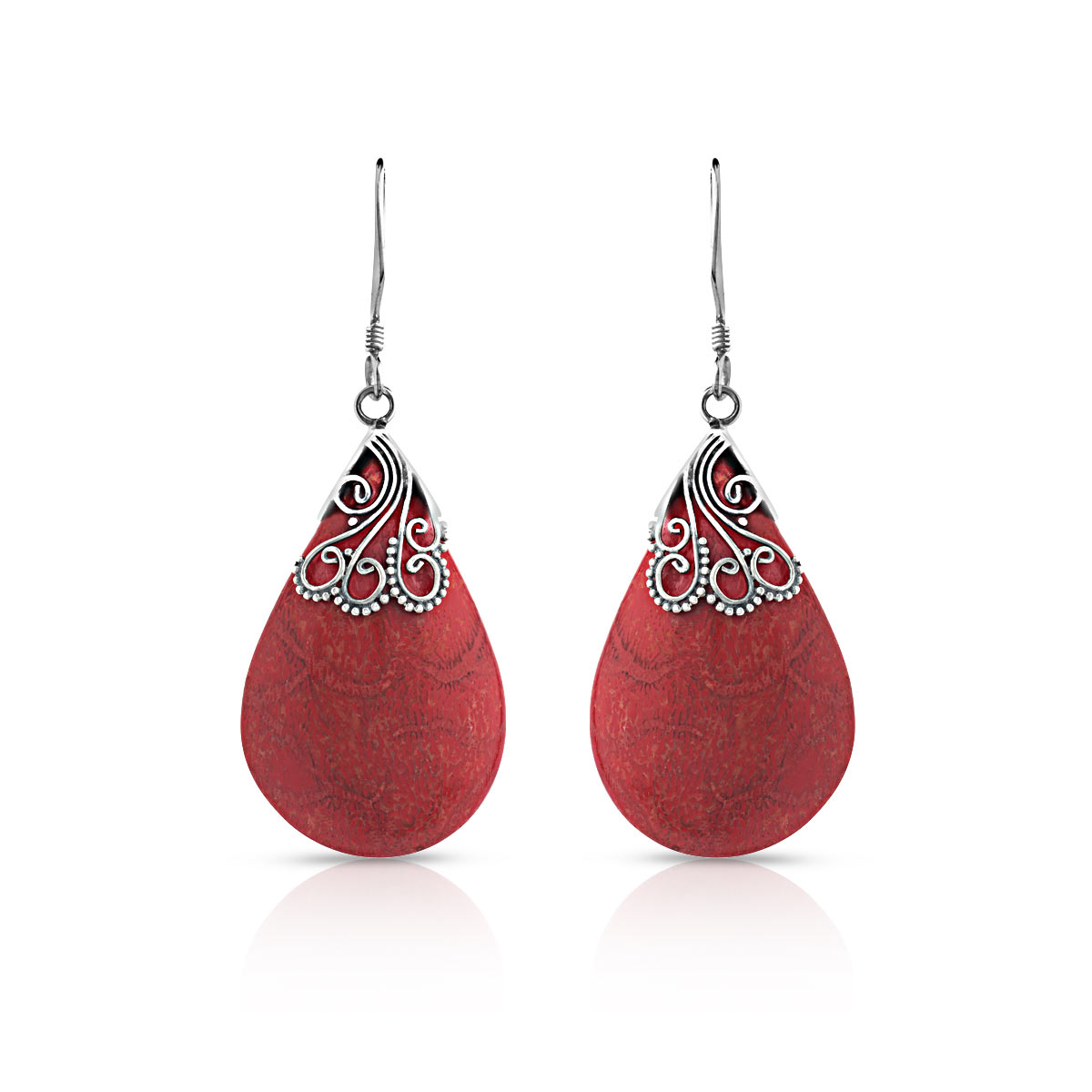 Boucles d'oreilles argent 925 pendants gouttes corail gorgone