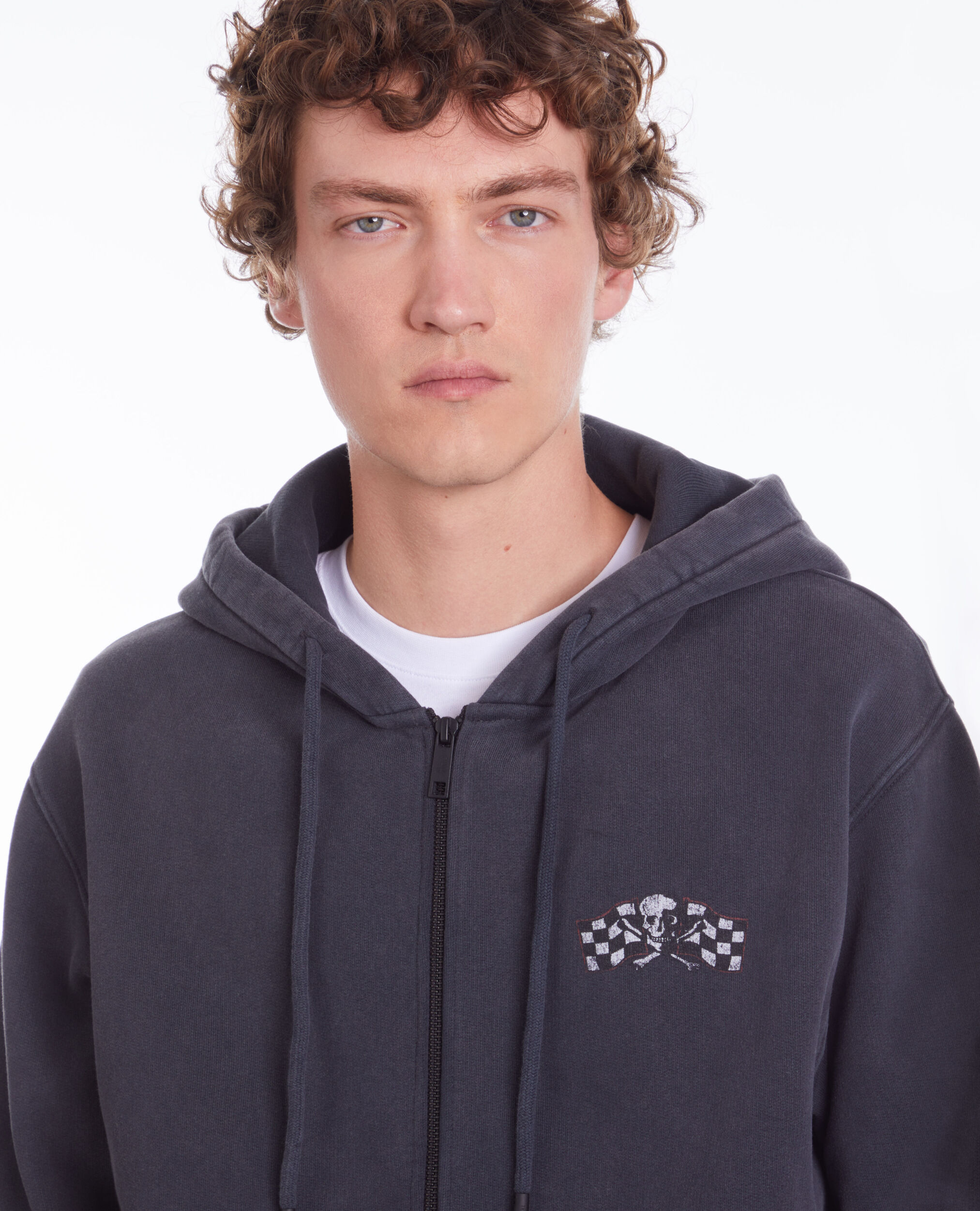 Sweatshirt à capuche noir avec sérigraphie Racing skull