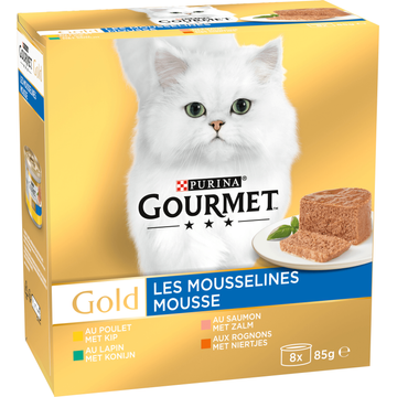 Gourmet Gold Mousse Mix Kattenvoer natvoer met Kip, Zalm, Niertjes en Konijn