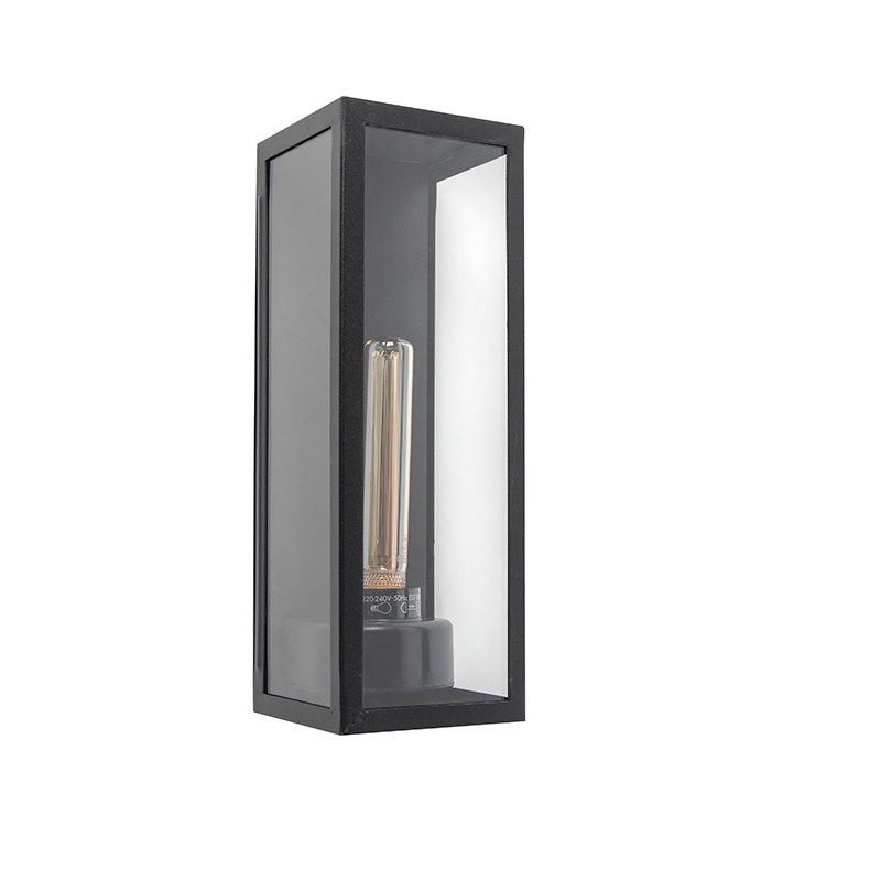 Moderne rechthoekige buiten wandlamp zwart met glas - Rotterdam Long