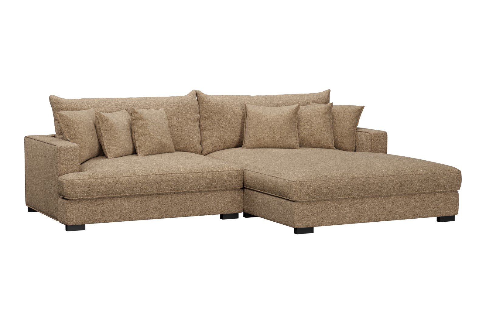 Rossi Lux 2-seter med XL sjeselong høyre Tekstil Beatto 1012 Brown, arm A med sorte ben. Lux Komfort.