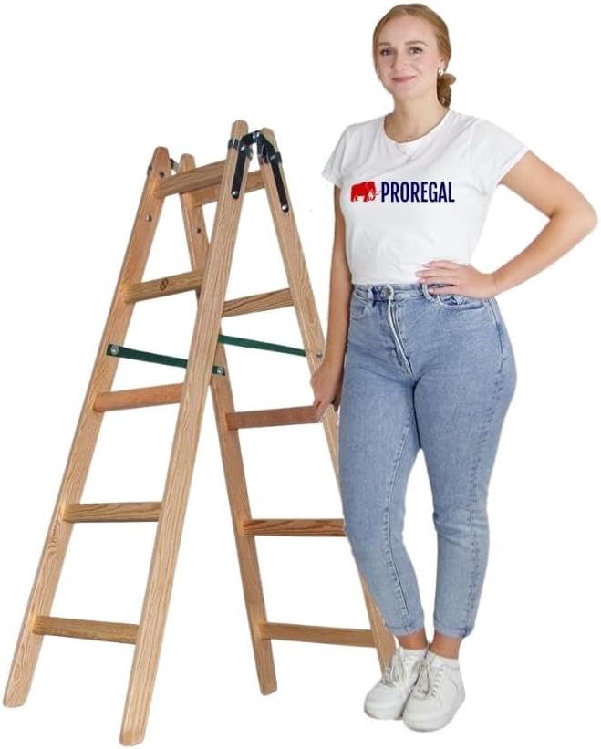 PROREGAL Houten Trapladder Economy Plus, Tweezijdige Toegang, 2 x 5 Sporten, Werkhoogte 3,00 m, Draagvermogen 150 kg