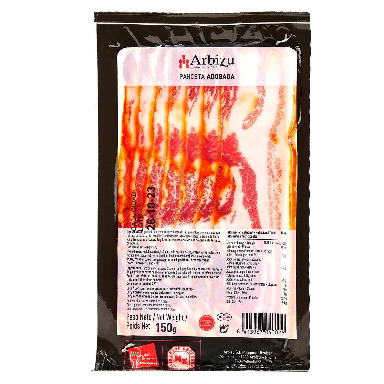 Panceta espagnole au paprika - Poitrine de porc marinée et tranchée