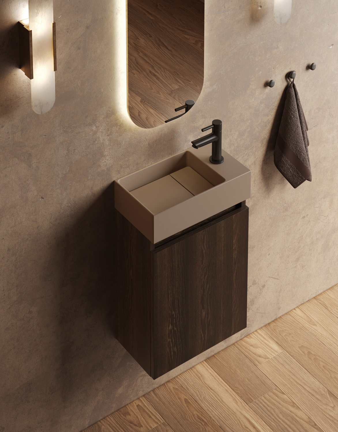Fontana Itsie toiletmeubel kasteel bruin 40cm met fontein in mat taupe