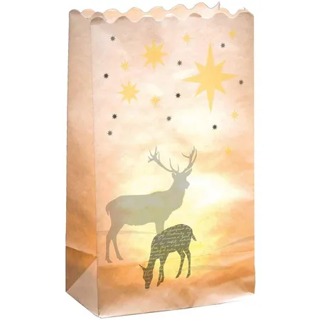 Folia Lichtertüten aus schwer entflammbarem Papier, 5x blanko, 5x mit Motivdruck Hirsch