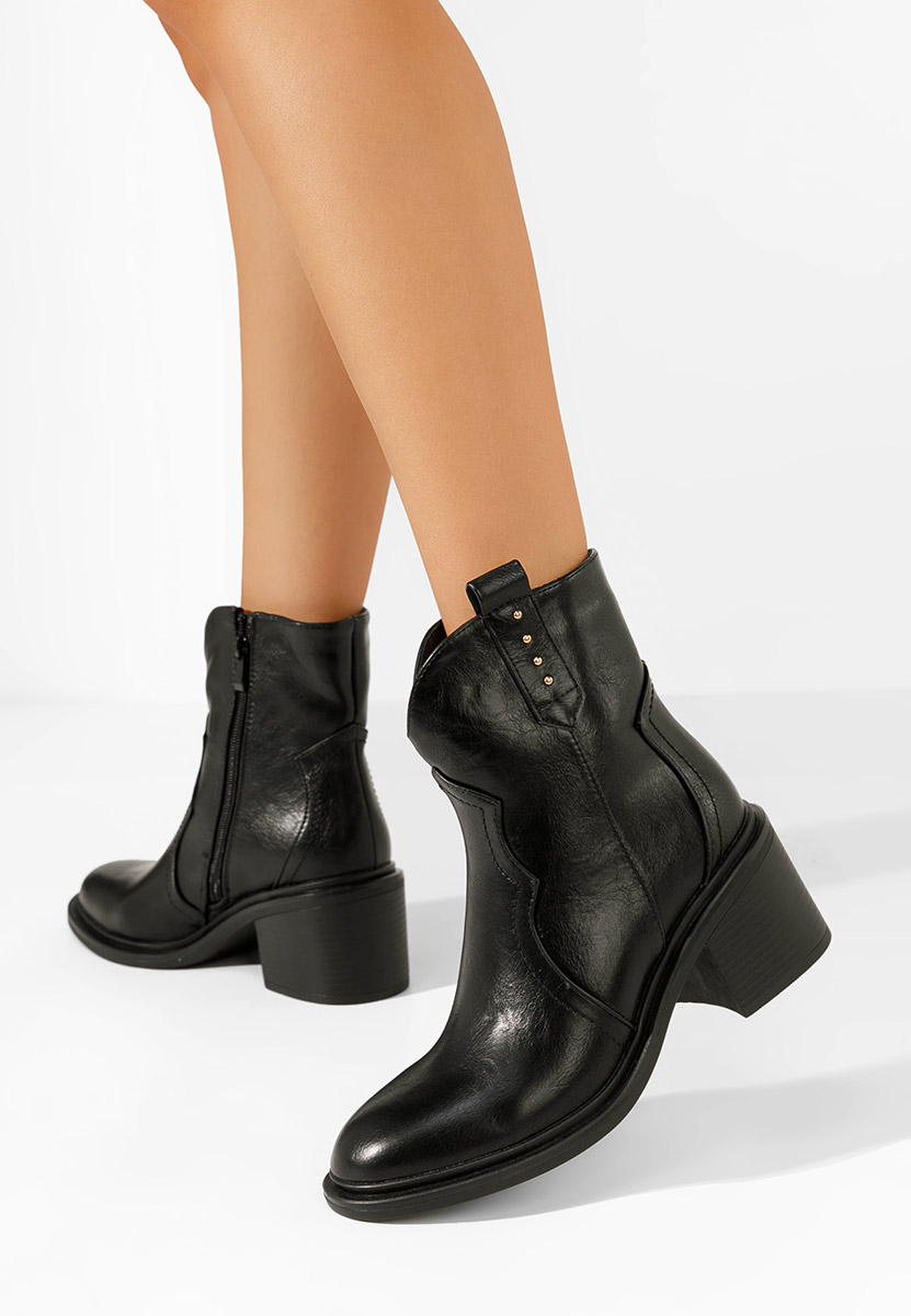 Bottines à gros talon noires Katyana