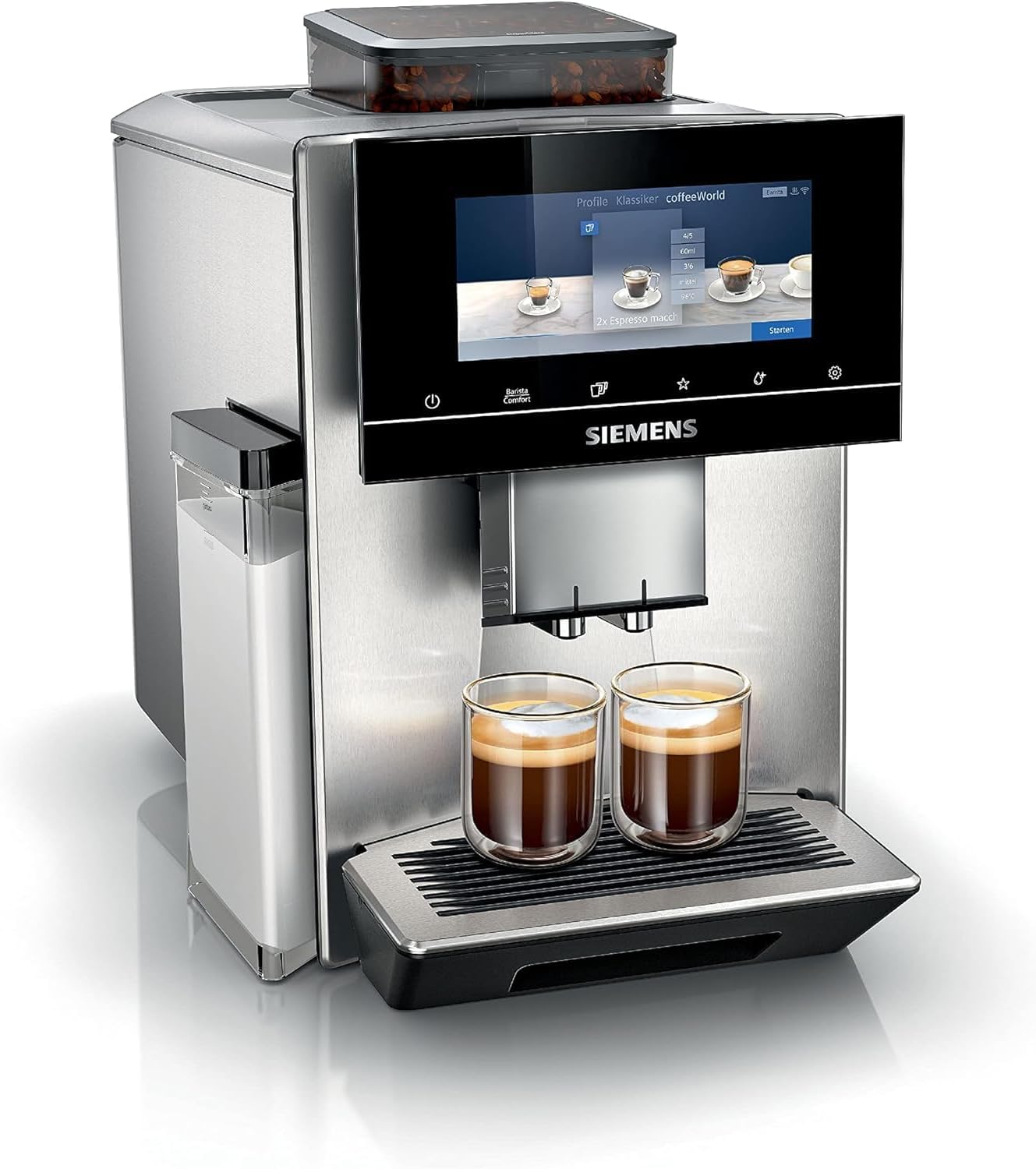 Siemens Kaffeevollautomat EQ900, großes farbiges TFT-Display, 36 Heiß- und Kaltgetränke, Cold Brew, super leise, Keramikmahlwerk, Doppeltassenfunktion, Steuerung per App, Edelstahl, TQ905D03