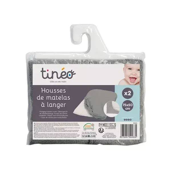 Conjunto de 2 capas para trocador de fraldas Tinéo na cor cinza escuro.