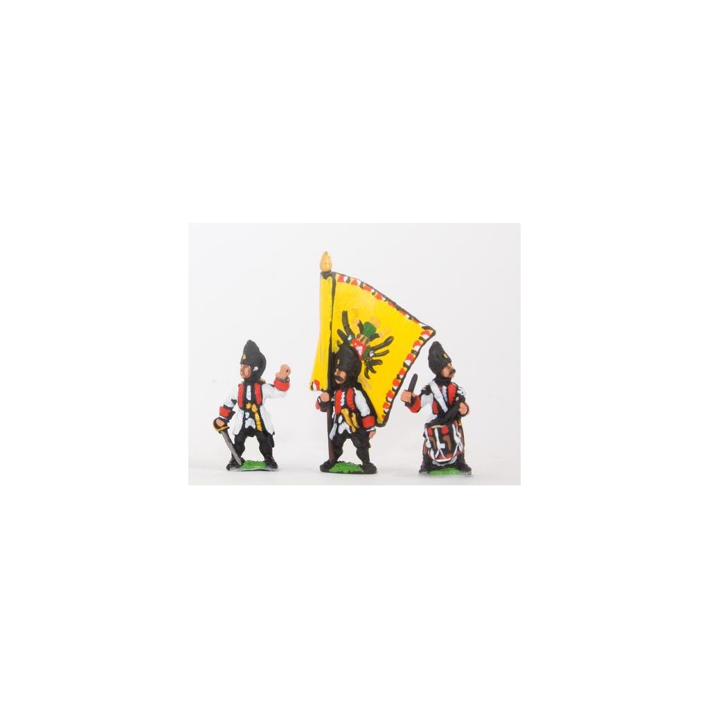 Seven Years War Austrian: Command: German Grenadier Officer, Standard Bearer & Drummer