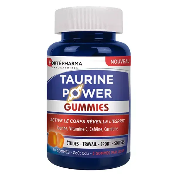 Forté Pharma Taurine Power Gummies - Energético, Cafeína, Sabor Cola - 60 gomas