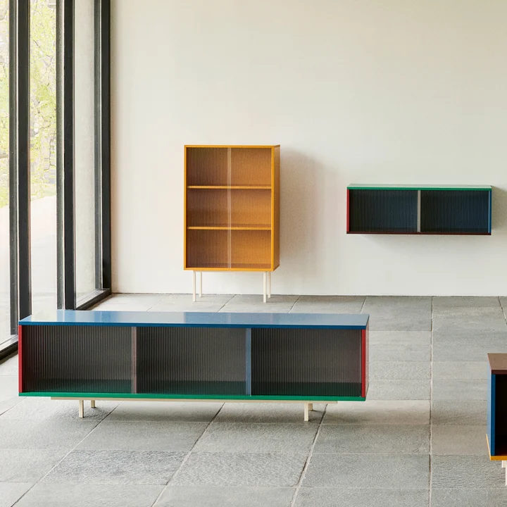 HAY - Colour Cabinet M mit Glastüren, 120 x 51 cm, dark mint (freistehend)
