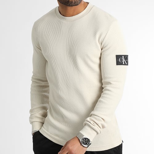 Sweat Crewneck Monogram Badge Waffle 3485 Beige