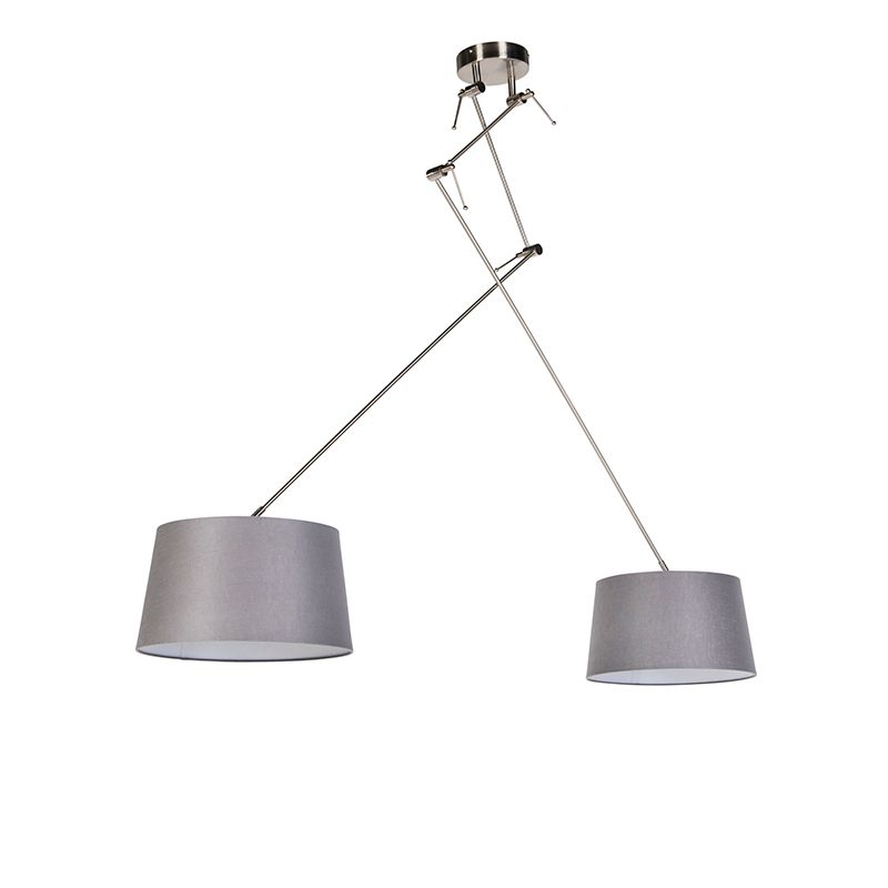 Hanglamp zwart met linnen kappen donkergrijs 35 cm 2-lichts - Blitz