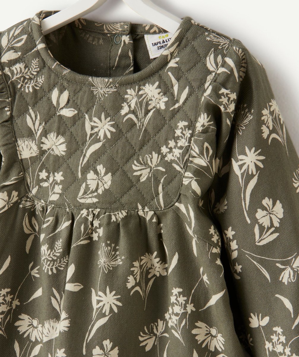 ROBE BÉBÉ FILLE EN COTON IMPRIMÉE FLORAL BLANC ET VERT