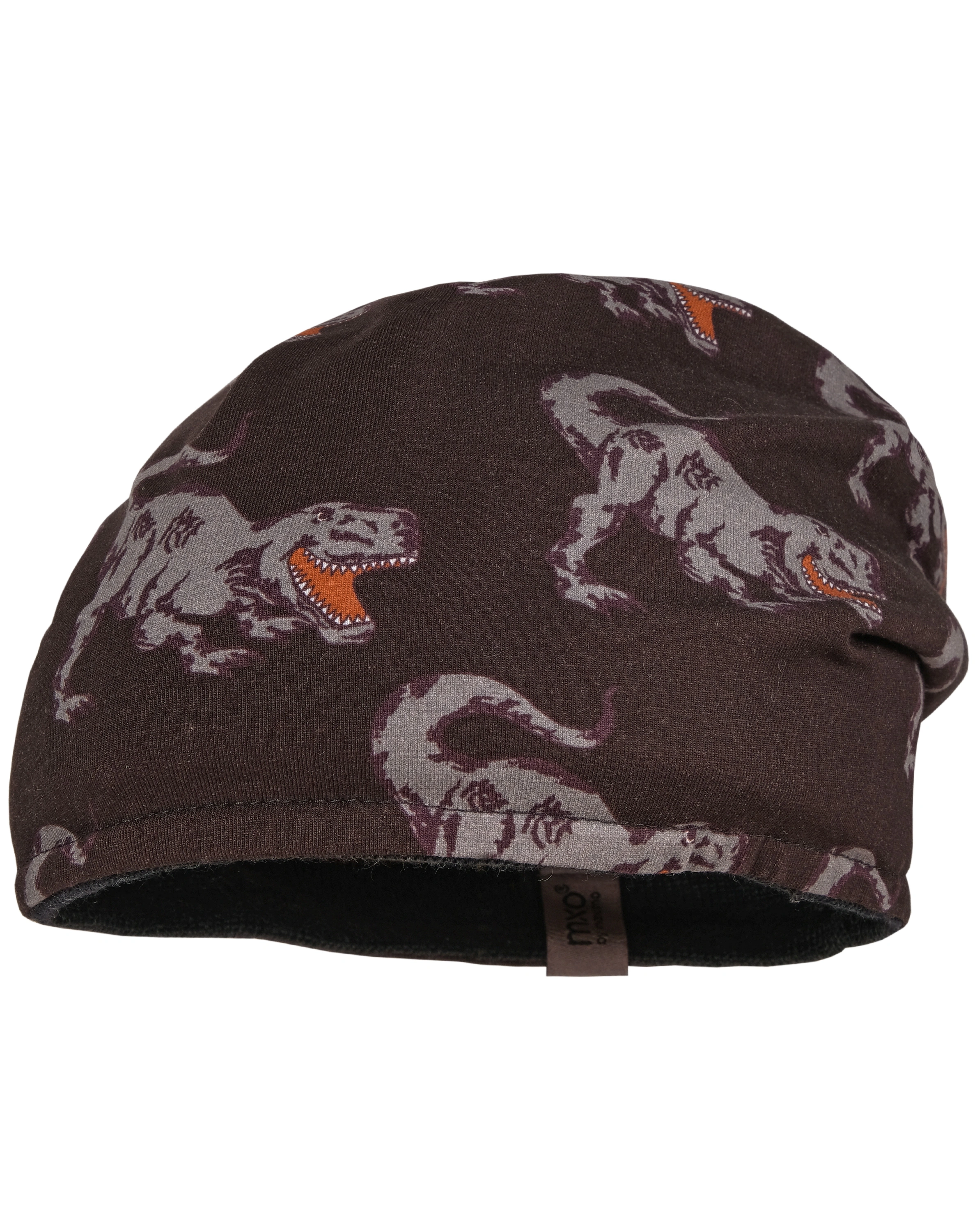 Wende-Beanie DINO gefüttert in carbon melange/cherry brown