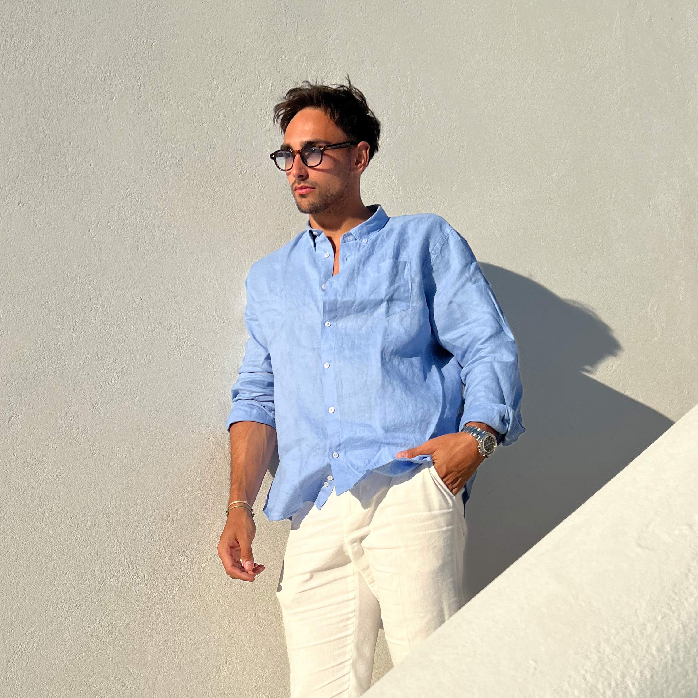 Chemise en lin coupe classique bleu ciel