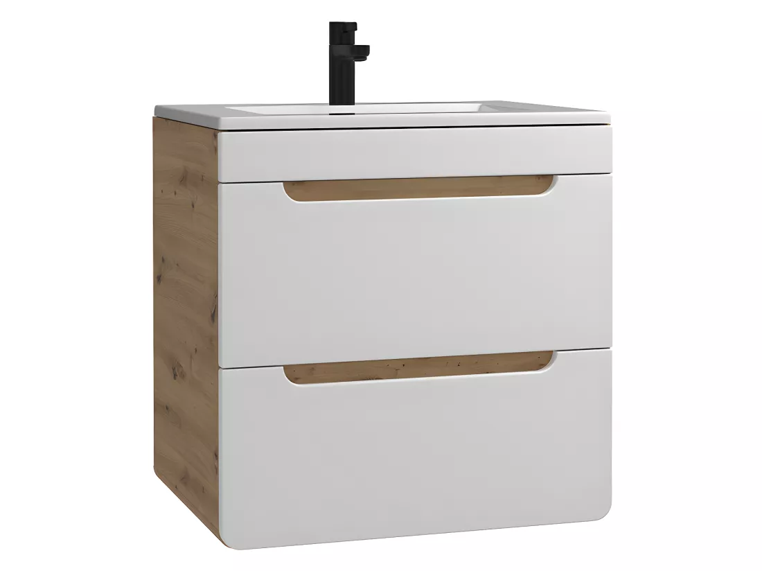 Meuble de salle de bain suspendu avec vasque à encastrer - Coloris naturel et blanc - 60 cm - ARUBA