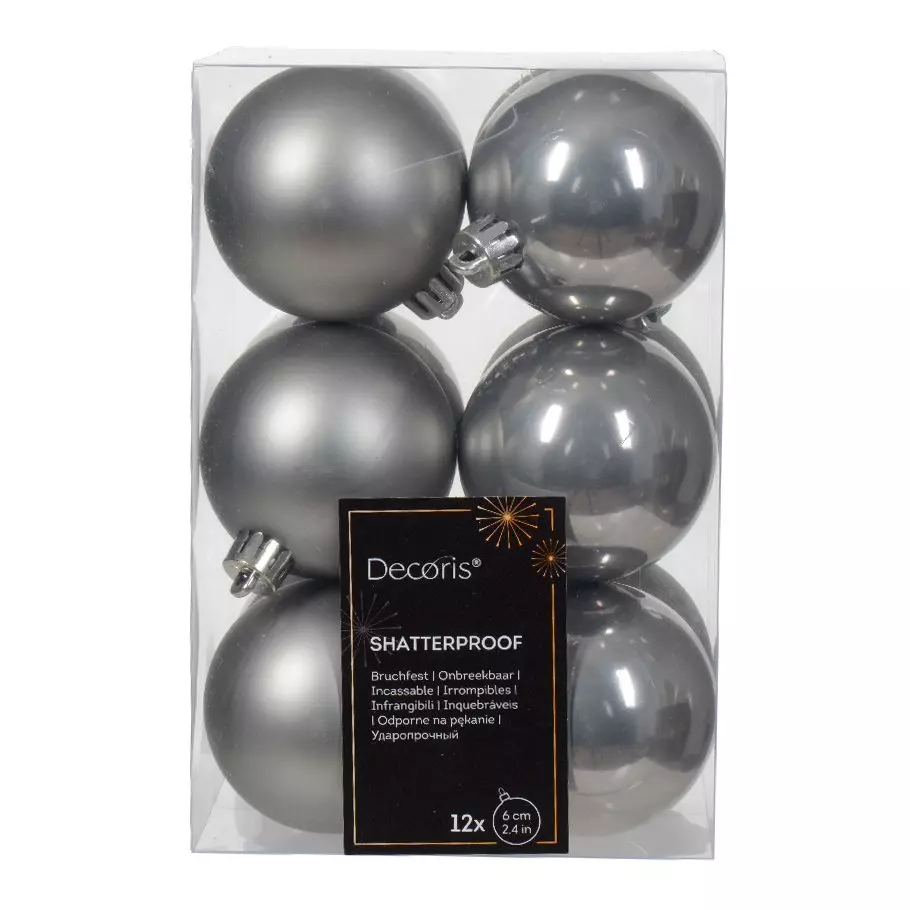 Lot de 12 boules de Noël (D60 mm) Alpine Gris marbre