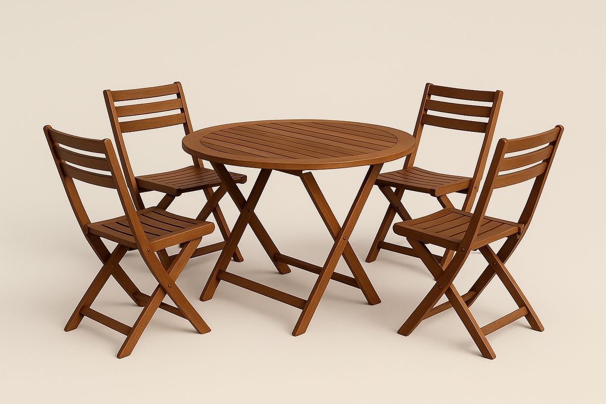 Rundes Gartenmöbelset aus Holz, 5-teilig, klappbar