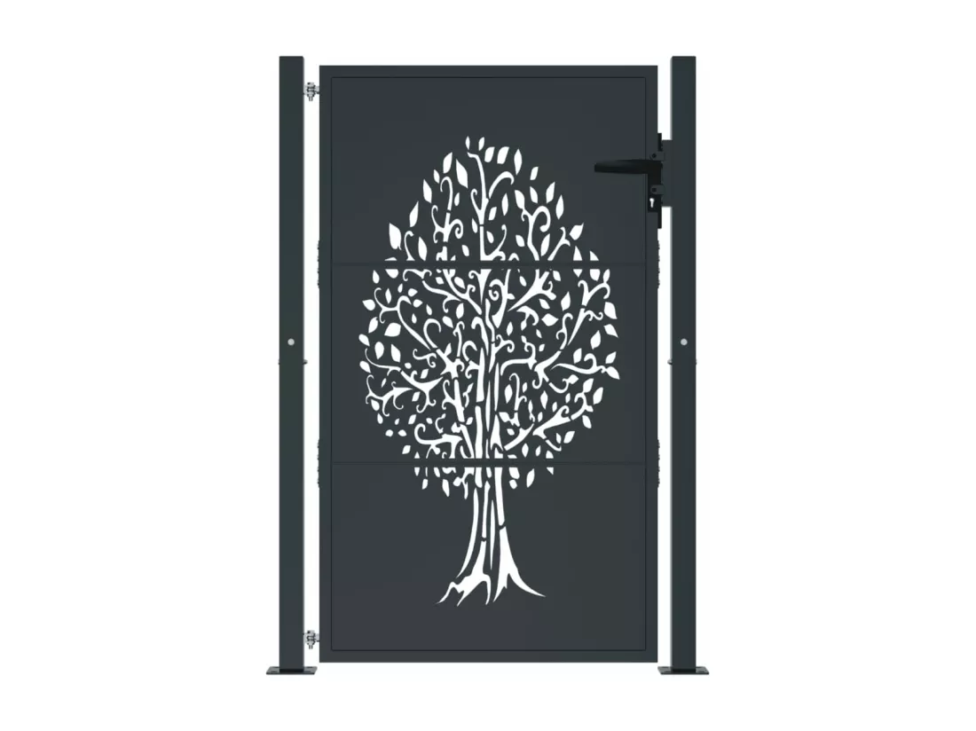 Portail de jardin anthracite 105x155cm acier conception d'arbre