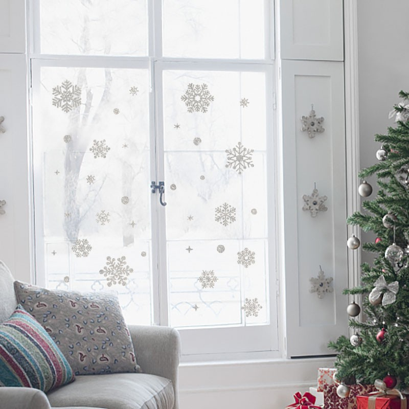 Schneeflocken Fenster Aufkleber Fenstersticker Folie Weihnachtsdekoration - Silber 2