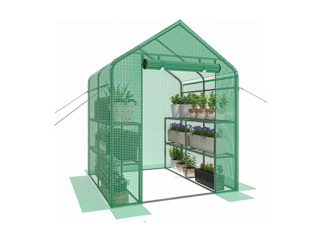 YITAHOME Serre de Jardin Vert - 3 Niveaux 12 étagères - en Polyéthylène avec Fermeture éclair - Jardin extérieur - 195 x 143 x 143cm