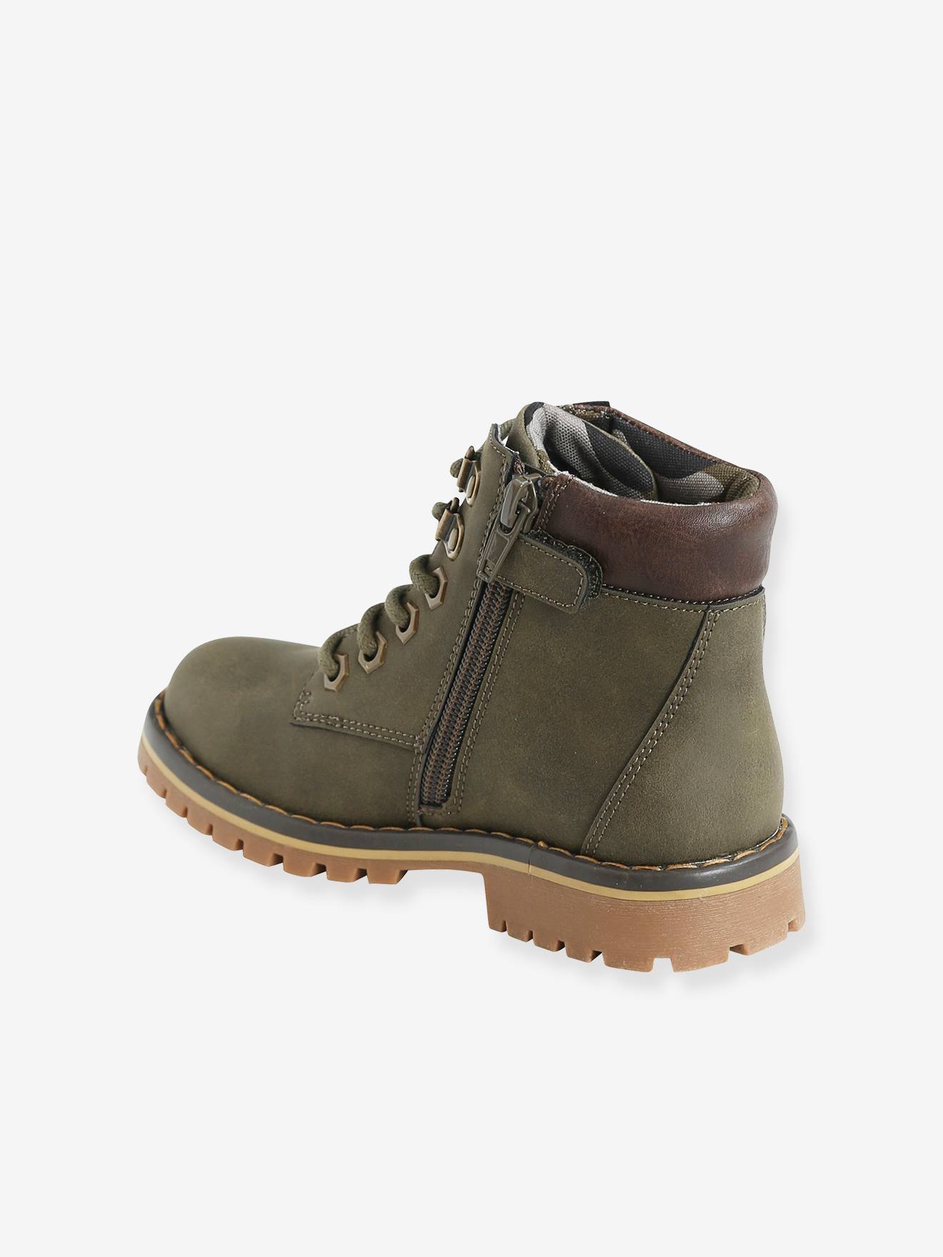 Botas de cano curto com cadarço e zíper para meninos, verde escuro liso