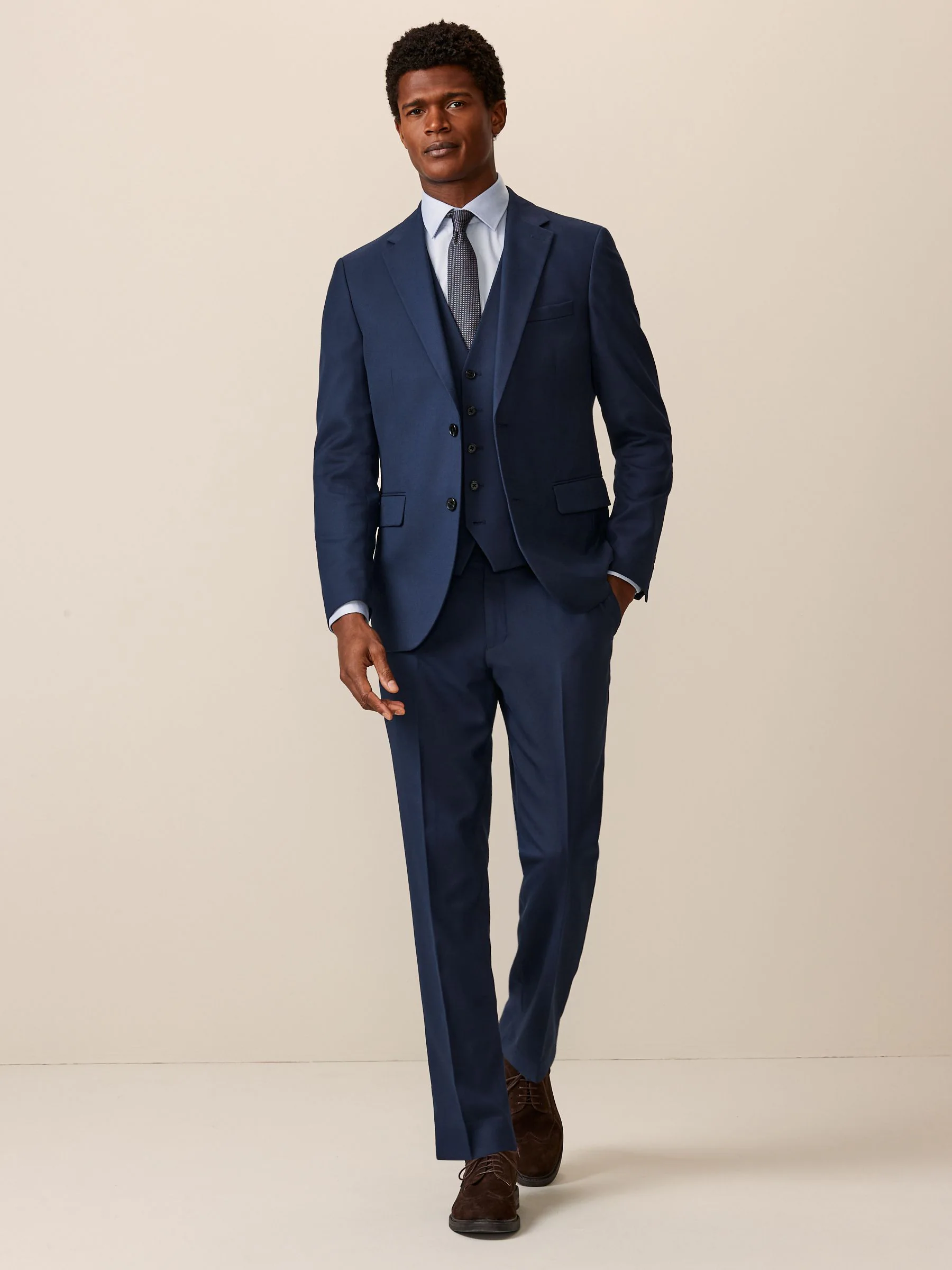 Helderblauw - Slim Fit - Kostuum met textuur: broek