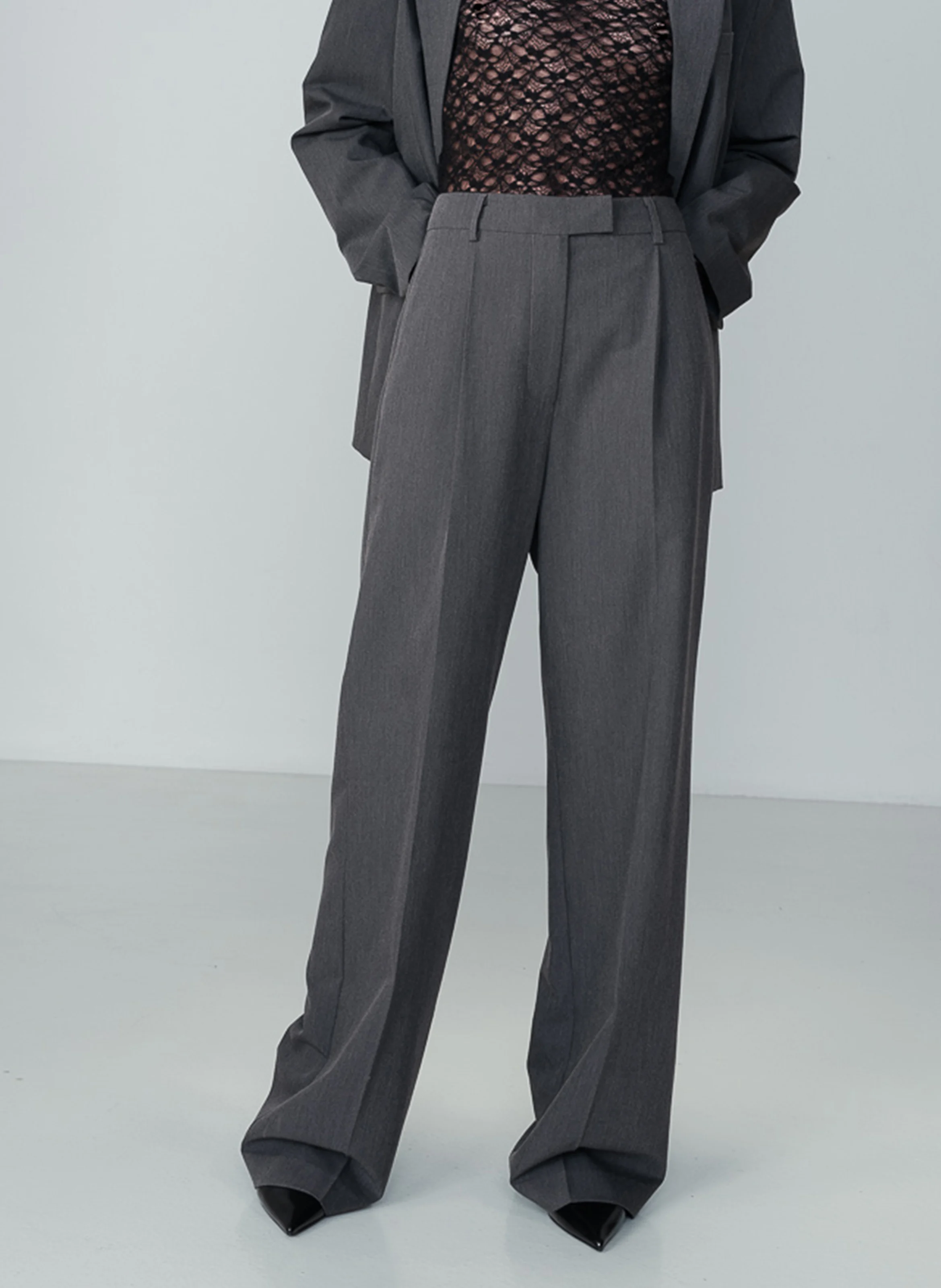 NOCTURNE - Pantalon large rayé à plis | Argent