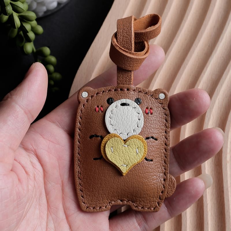 Masoom - Sleutelhanger met tashanger van echt leer in de vorm van een beer / DIY-kit (verschillende ontwerpen)