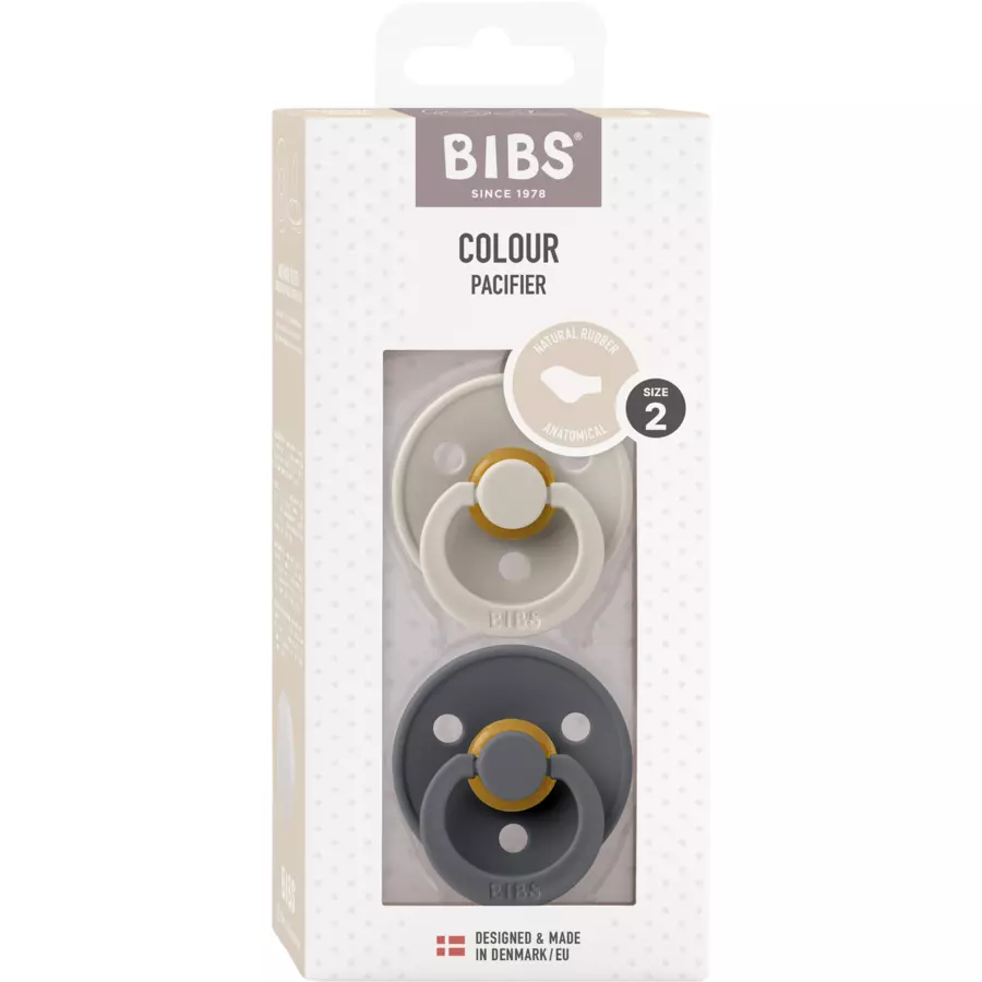 BIBS® Schnuller Colour Anatomischer Sauger Sand & Iron 6-18 Monate, 2 Stk.
